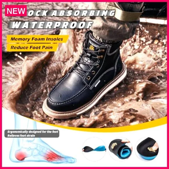 Men's Steel Toe Work Boots Waterproof Non-Slip Safety Construction